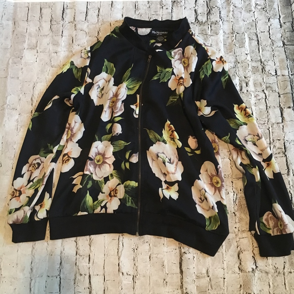 Mix Nouveau Sheer Floral zip up bomber